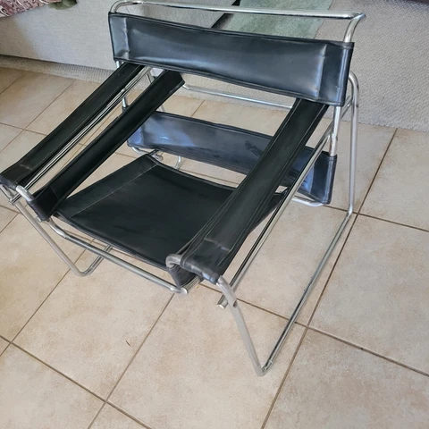 Vintage wassily Style Chrome Black Leather Sling Chair, Eames Era Cover