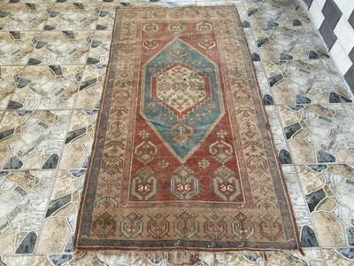 1970s Geometric Turkish Vintage Area, Tribal Handmade Anatolian Rug 3.3x7.5 ft - Image 1 of 4