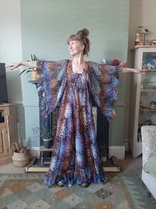 Vintage 70s Angel Sleeve Maxi Dress Hippie Whimsigoth Party Cocktail Original 12 - Picture 1 of 13