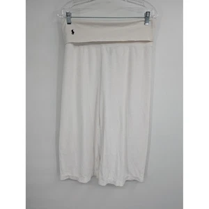 Women's Ralph Lauren White Terry Cloth Fold Over Gaucho Wide Leg Stretch Pants M - Picture 1 of 4