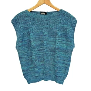 Vintage Pullover Weste Zopfmuster blau türkis Acryl Present Tense Gr. M/L - Bild 1 von 8