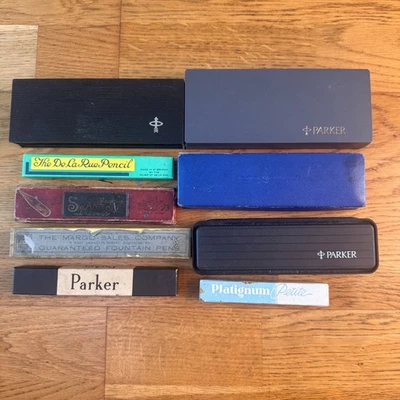 PENCIL & FOUNTAIN PEN DISPLAY X9 BOXES PARKER DE LA RUE WATERMAN SWAN PLATIGNUM - Image 1 of 4