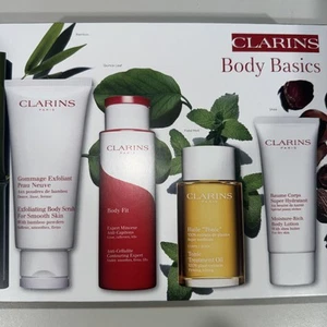 CLARINS BODY BASICS Kit Body Fit, Scrub, Tonic Treatment Oil, Body Lotion NIB - Picture 1 of 4
