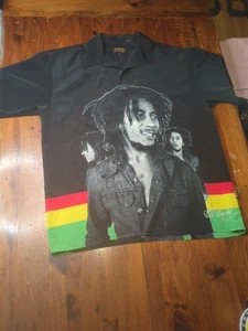 Vintage Bob Marley Shirt XXL Black Dragonfly Button Up Rasta Roots Reggae Y2K - Picture 1 of 18