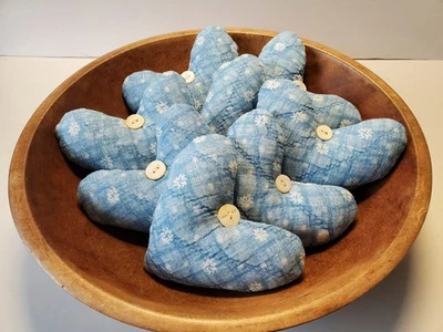 Antique Primitive Cutter Quilt Hearts Lot of 8 Soft Worn Faded Blue Cottage - Image 1 of 4