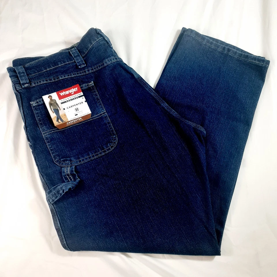 Wrangler Mens Carpenter Jeans Size 38X34 Blue 1094LXWDV Denim Cotton Blend