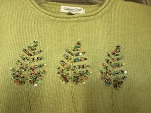 Soft Surroundings Women's Size M Medium Beaded Tree's Kiwi Green Knit Sweater - Picture 1 of 6