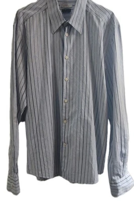 Camisa social masculina Versace Collection Trend 43/17 listrada botão para baixo escritório  - Imagem 1 de 4