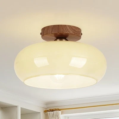 Mid Century Modern Schoolhouse Semi Flush Mount Ceiling Light, Cream Glass La... - Image 1 of 4