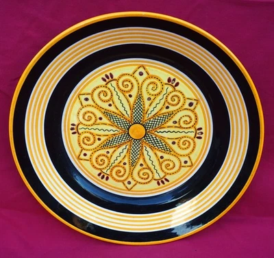QUIMPER HB Sunflower Geometric Decor Plate Hand Painted Faience 1950's - Image 1 of 4