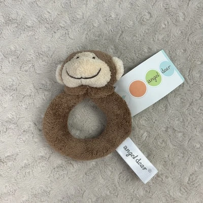 Ангел дорогой обезьяна кольцо погремушка плюшевая мягкая игрушка коричневый кремовый желтовато-коричневый - Изображение 1 из 4