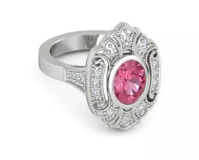 Anello Zaffiro Rosa Creato in Laboratorio Argento 925 Coltivato Conchiglia... - Immagine 1 di 4