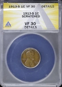 1913 S 1c Lincoln Wheat Cent ANACS VF 30 Details | Very Fine - Picture 1 of 4