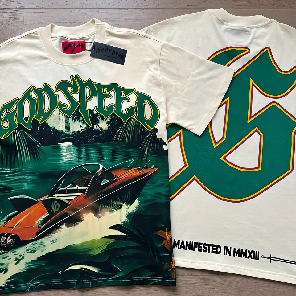Camiseta Godspeed Motor-Barco Estampado Gráfico Manga Corta Algodón Cuello Redondo Hombres Foto 1 de 1