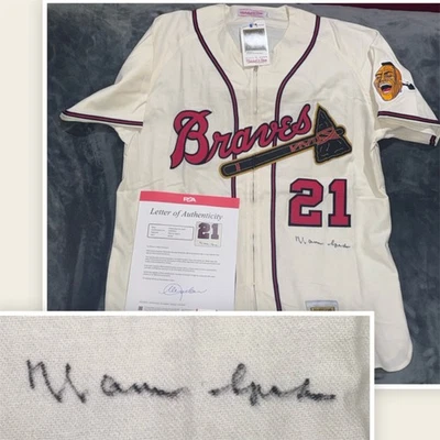 Warren Spahn Braves 300 Win Mitchell & Ness M&N Authentic Signed Jersey Auto PSA - Image 1 of 4