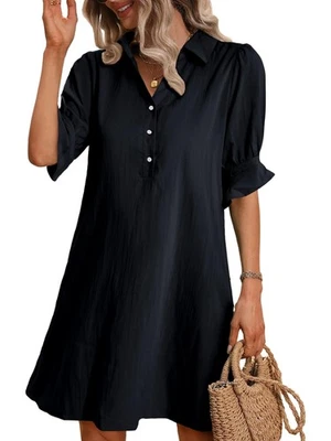 Vestido camisero informal de verano FENSACE para mujer manga con volantes con botones... Foto 1 de 4