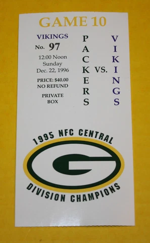 Green Bay Packers Ticket Stub | December 22 1996 | Brett Favre 3 TD Cris Carter Cover