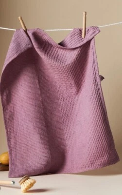 Anthropologie Dishtowel CAMILLA Waffle Cotton Linen MAUVE Purple Kitchen NWT - Image 1 of 4