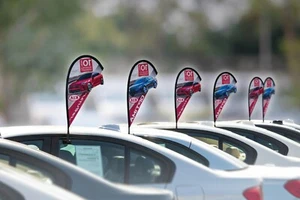 Clip-On Business and Car Dealership Window Flags 2 Flag Kits Business Flags 3-D - Picture 1 of 23