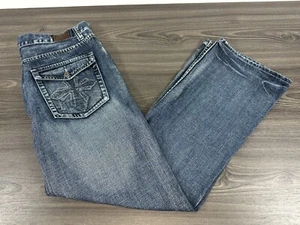 Flypaper Jeans Men’s W34 x L32 Blue Faded Boot Cut Distressed 5 Pocket Cross Poc - Picture 1 of 18