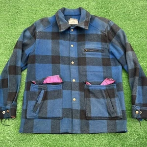 Vintage 1950's Wool Cruiser Map Pocket Pacific Trail Size 44 Blue Plaid USA - Picture 1 of 20