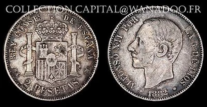 Espagne 2 Pesetas 1882M (Madrid) (18-82) Argent 9.90gr  - Bild 1 von 1