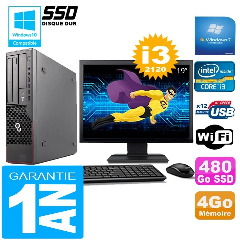 PC Fujitsu Esprimo E700 E90+ SFF I3-2120 4Go Scheibe 480 GB SSD Wifi W7 Sieb 19 - Bild 1 von 1