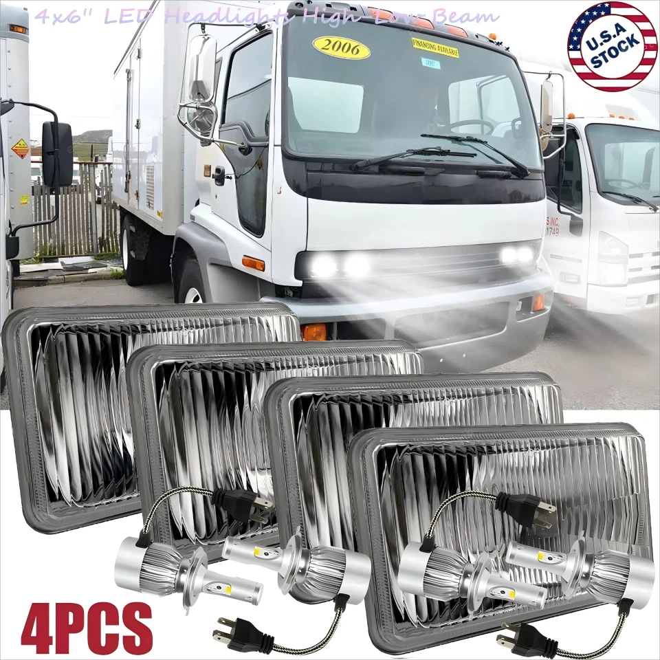 Faróis LED 4 peças preto 4x6" vidro Hi Lo selados serve para GMC T6500 T7500 1997-2009 - Imagem 1 de 4