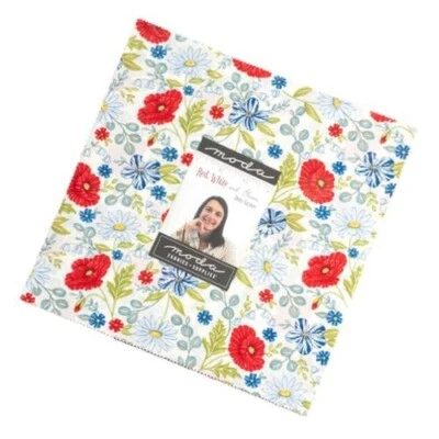 Red White Bloom Layer Cake® 56110LC Moda Precuts Layer Cake 10" squares quilt - Image 1 of 3