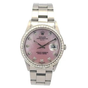 1996 Rolex Date Pink Mother of Pearl Diamond Dial and Diamond Bezel 15200 - Picture 1 of 5
