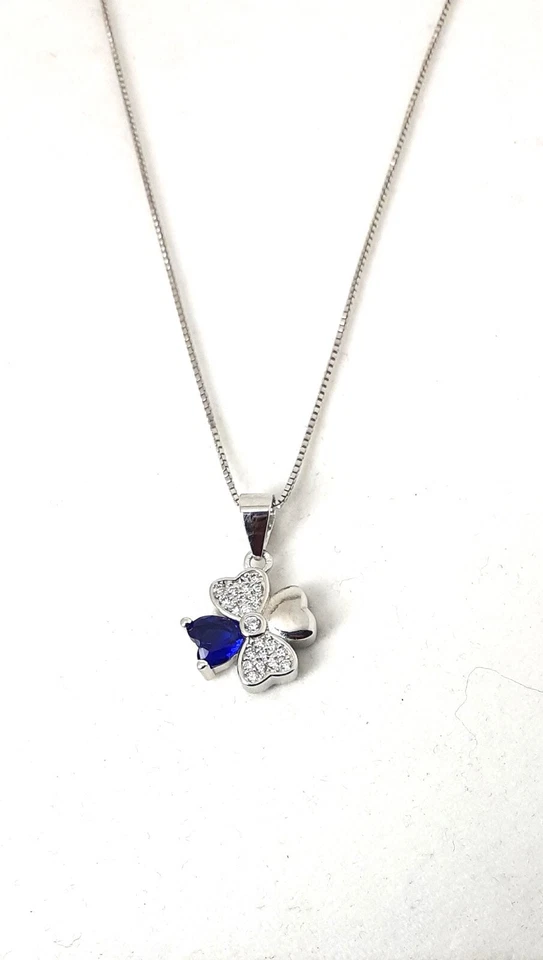 Collana Donna GIOJA Argento CCD09 Q In Argento Con Quadrifoglio E Pietra Blu - Immagine 1 di 2