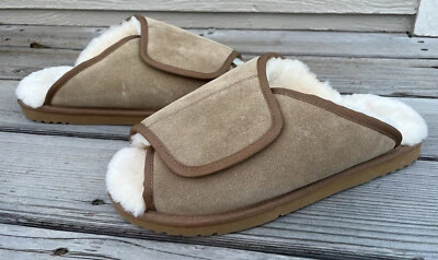 The Vermont Country Store Men’s 14 Sheepskin Adjustable Scuffs Slippers Chestnut - Image 1 of 4
