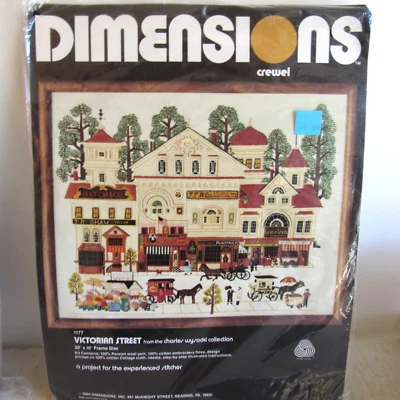 Vintage Dimensions Crewel Kit Victorian Street Charles Wysocki OPen/Complete - Image 1 of 3