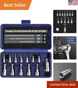 13-Piece Torx Bit Socket Set T8-T60 - S2 Steel & CR-V with Blue Storage Case - Picture 1 of 9