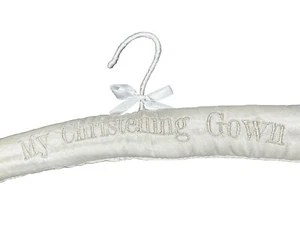 BABY WHITE CHRISTENING SATIN COAT HANGER EMBROIDERED NEW IN PACKET - Picture 1 of 5