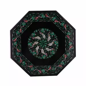 21" black marble Table Top semi precious stones inlay handicraft art - Picture 1 of 2