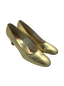 Vintage De Liso Debs Lace Pumps Leather Soles Vintage Size 7.5AAGold Wedding - Picture 1 of 8