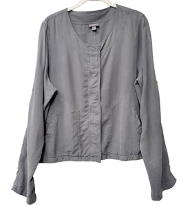 J Jill Blouse Silk Shirt LS Bomber Style Zip Up Button Gray Pocket Sz M - Picture 1 of 7