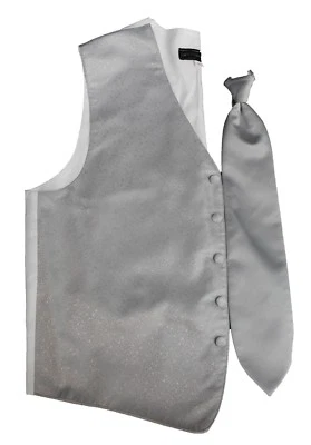 Light Platinum Silver Patterned Fullback Tuxedo Vest & Tie Wedding Vests Prom - Image 1 of 2
