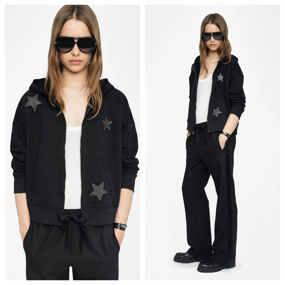 Women Zadig &Voltaire Charm Star Sticker Cotton Hooded Hoodie Coat Jacket  - Image 1 of 4