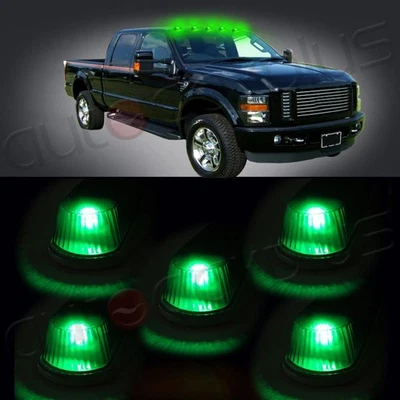 5 luces de señalización de cabina de techo lente transparente + 5 bombillas LED verdes para Ford F150 F250 Foto 1 de 4