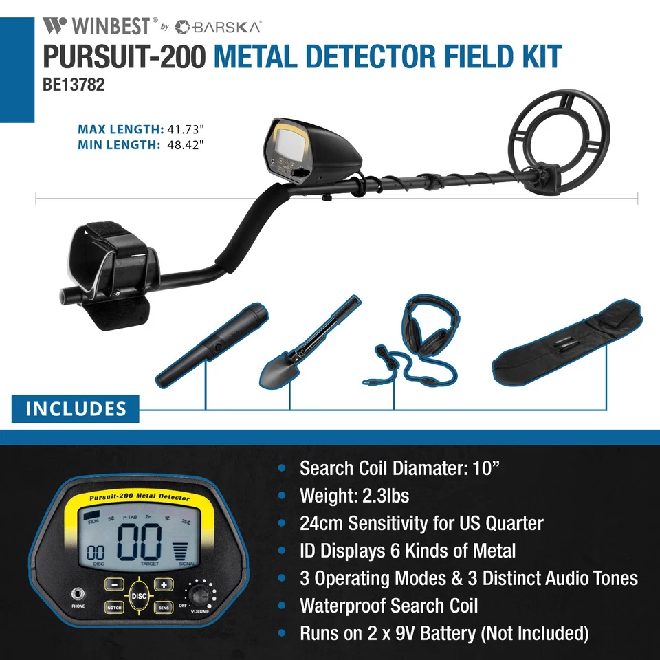Gold Metal Dual Detector Kit 6 Mode with 10" DD Waterproof Coil + Shovel + Bag - Image 1 of 4