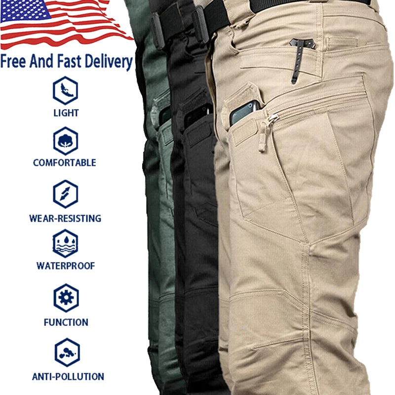 Mens Tactical Cargo Pants Waterproof Work Pants Outdoor  Hiking Combat Trousers - Image 1 of 4