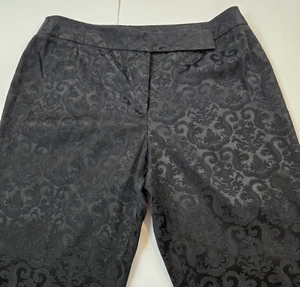 VTG Willi Smith Women's Black Damask Print Hem Side Slit Dress Pants Size 14 - Picture 1 of 12