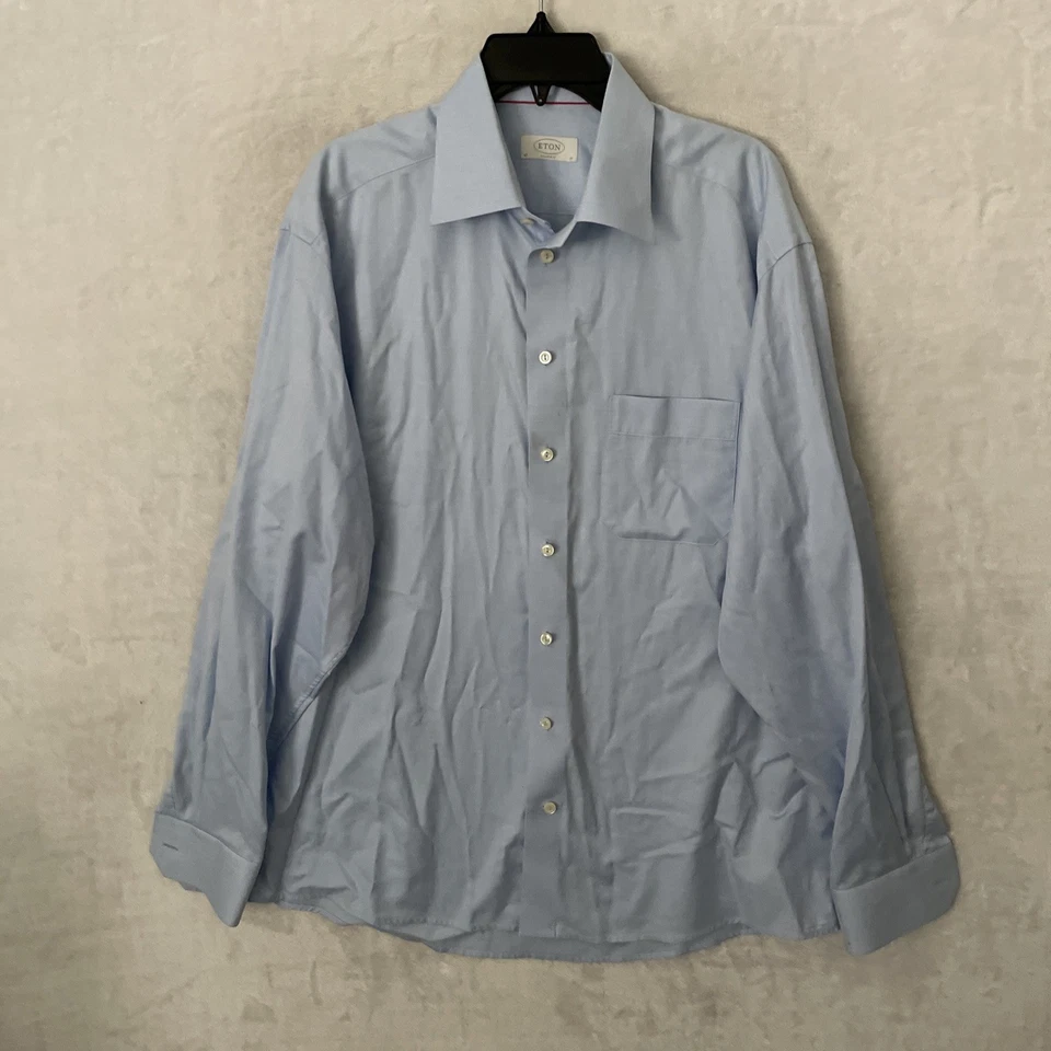 Camisa con botones ETON para hombre azul liso XL algodón manga larga cuello bolsillo Foto 1 de 4