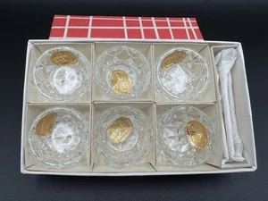 6 Vintage Böhmen geschliffenes Glas Salzkeller Kaviar Geschirr mit Löffeln - Tschechoslowakei - Bild 1 von 11