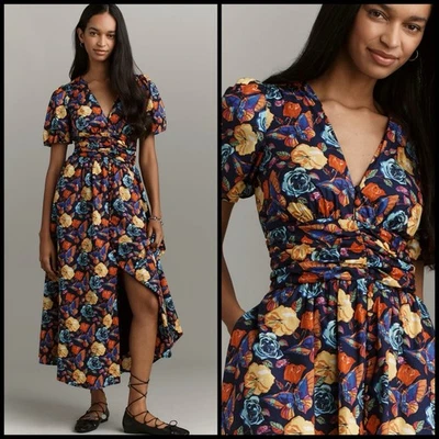NWT Anthropologie The Katerina Button-Front Dress Navy Floral Size XL - Image 1 of 4