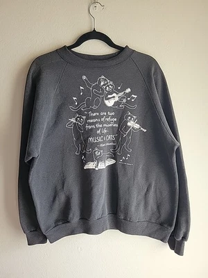 复古 90 年代 Hep Cat 音乐和猫 Albert Schweitzer 圆领毛衣 XL 美国制造  — 第 1/4 张图片