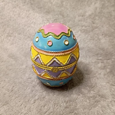 Easter Fabrege Egg 3.5" Hinged Trinket Box Pastel Pink Blue Yellow Purple Gift - Image 1 of 4