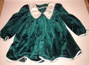 Vtg Girls Emerald Hunter Green Velvet Holiday Christmas Dress Satin Collar Sz 6 - Picture 1 of 11